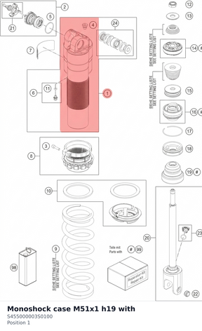 Diagram preview: Monoshock case M51x1 h19 with (S455000003S0100)