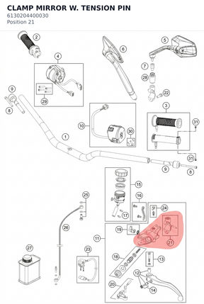 Diagram preview: CLAMP MIRROR W. TENSION PIN (6130204400030)