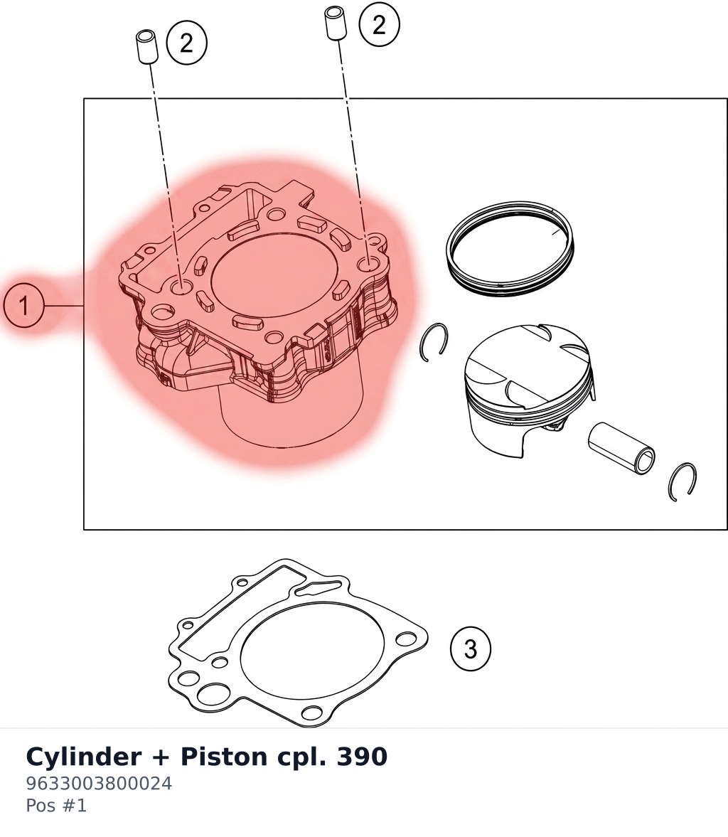 Diagram preview: Cylinder + Piston cpl. 390 (9633003800024)