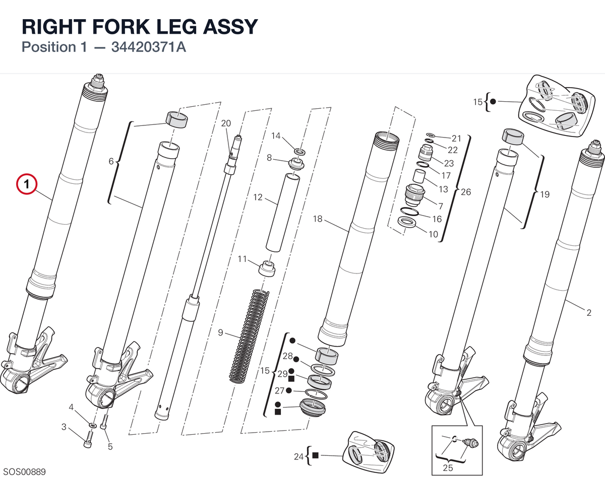RIGHT FORK LEG ASSY 34420371A diagram position