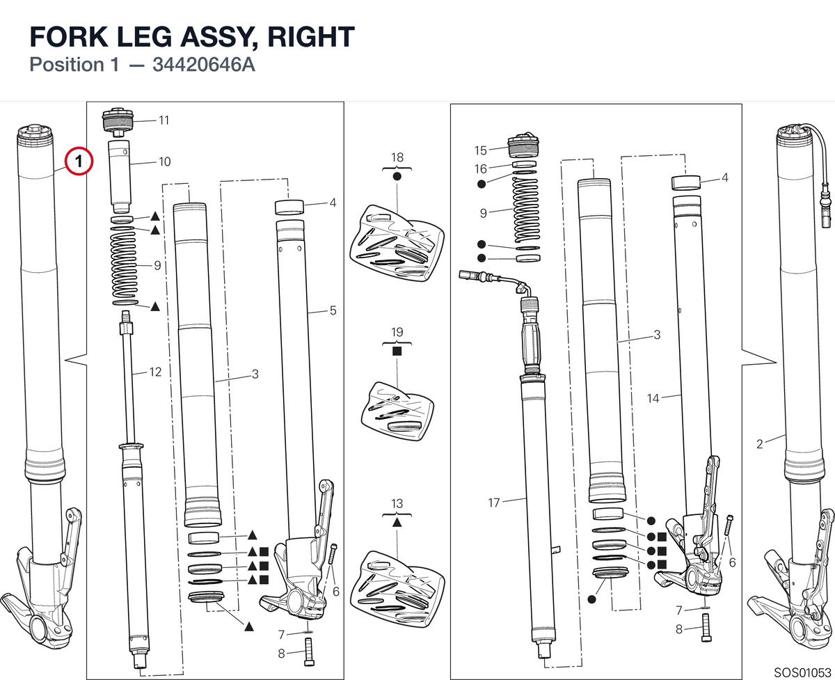 FORK LEG ASSY, RIGHT 34420646A diagram position