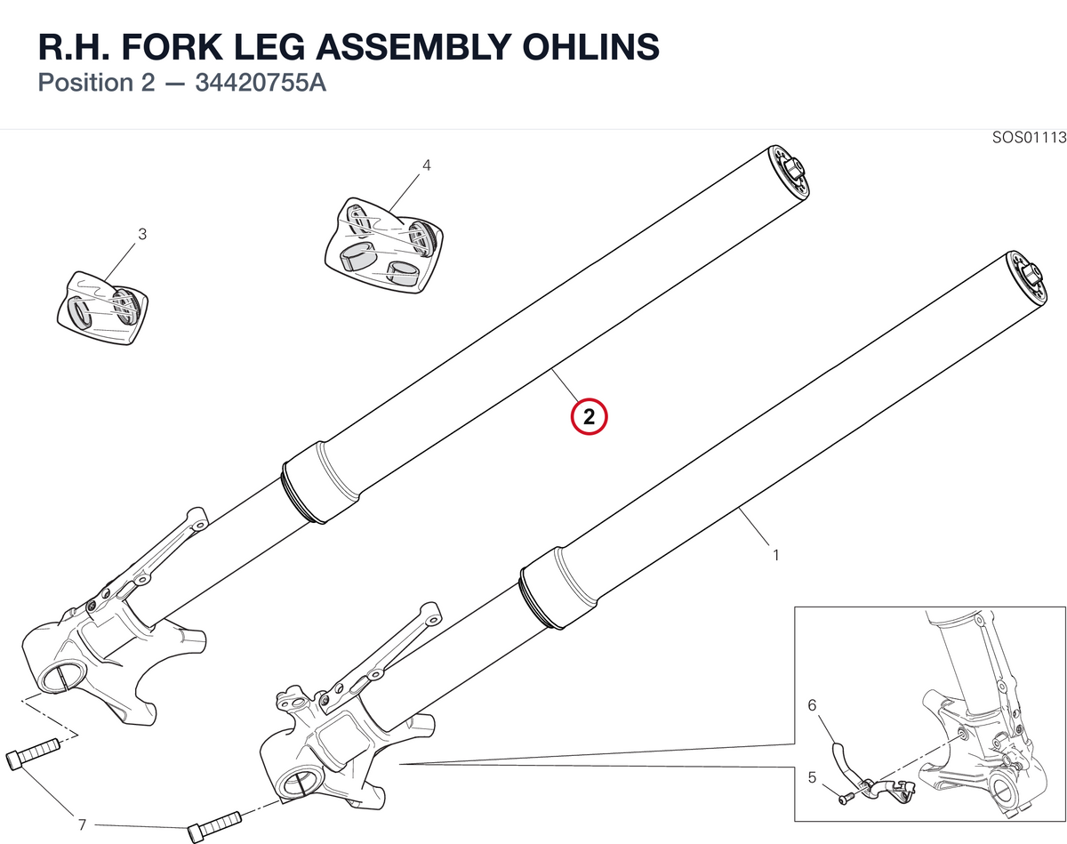 R.H. FORK LEG ASSEMBLY OHLINS 34420755A diagram position
