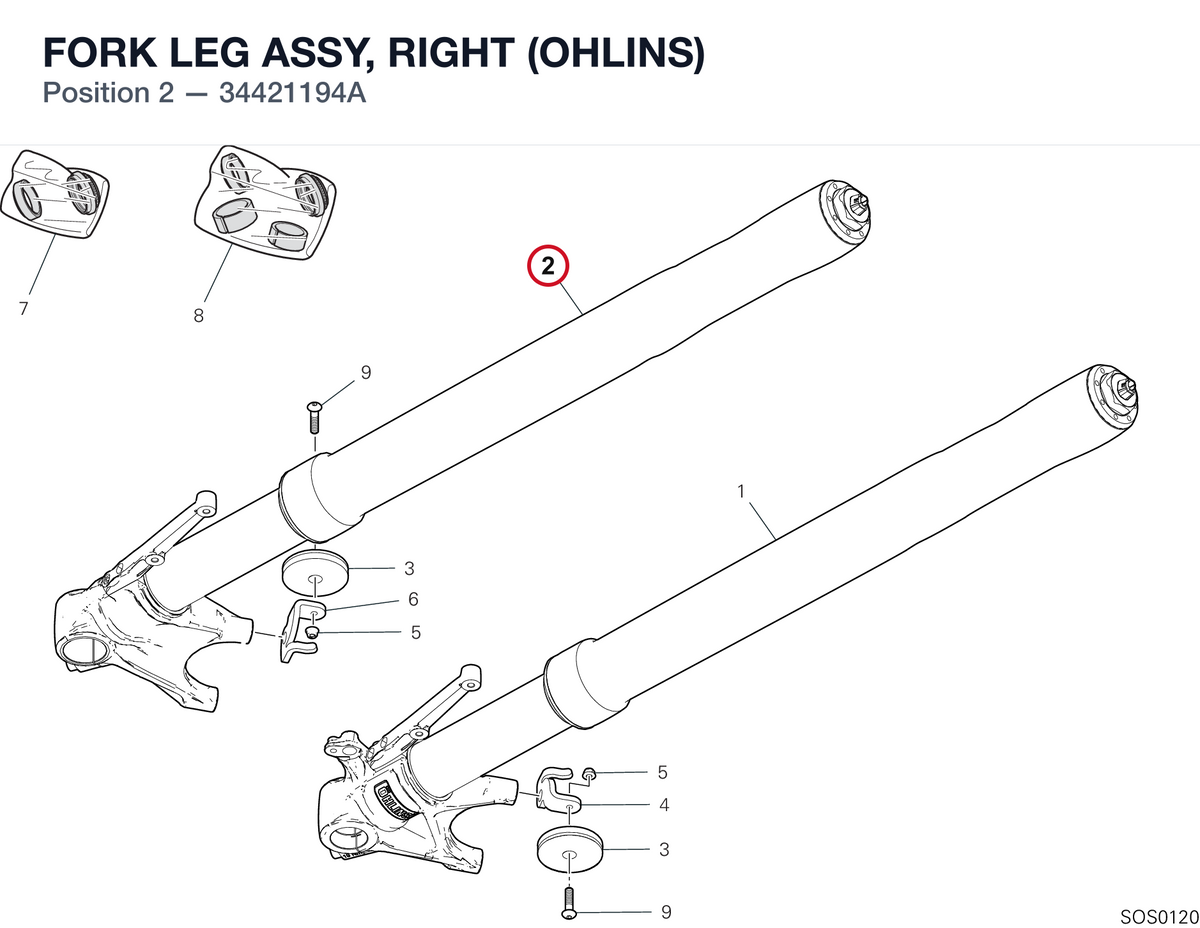 FORK LEG ASSY, RIGHT (OHLINS) 34421194A diagram position