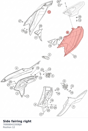 Diagram preview: Side fairing right (76908042200BJA)