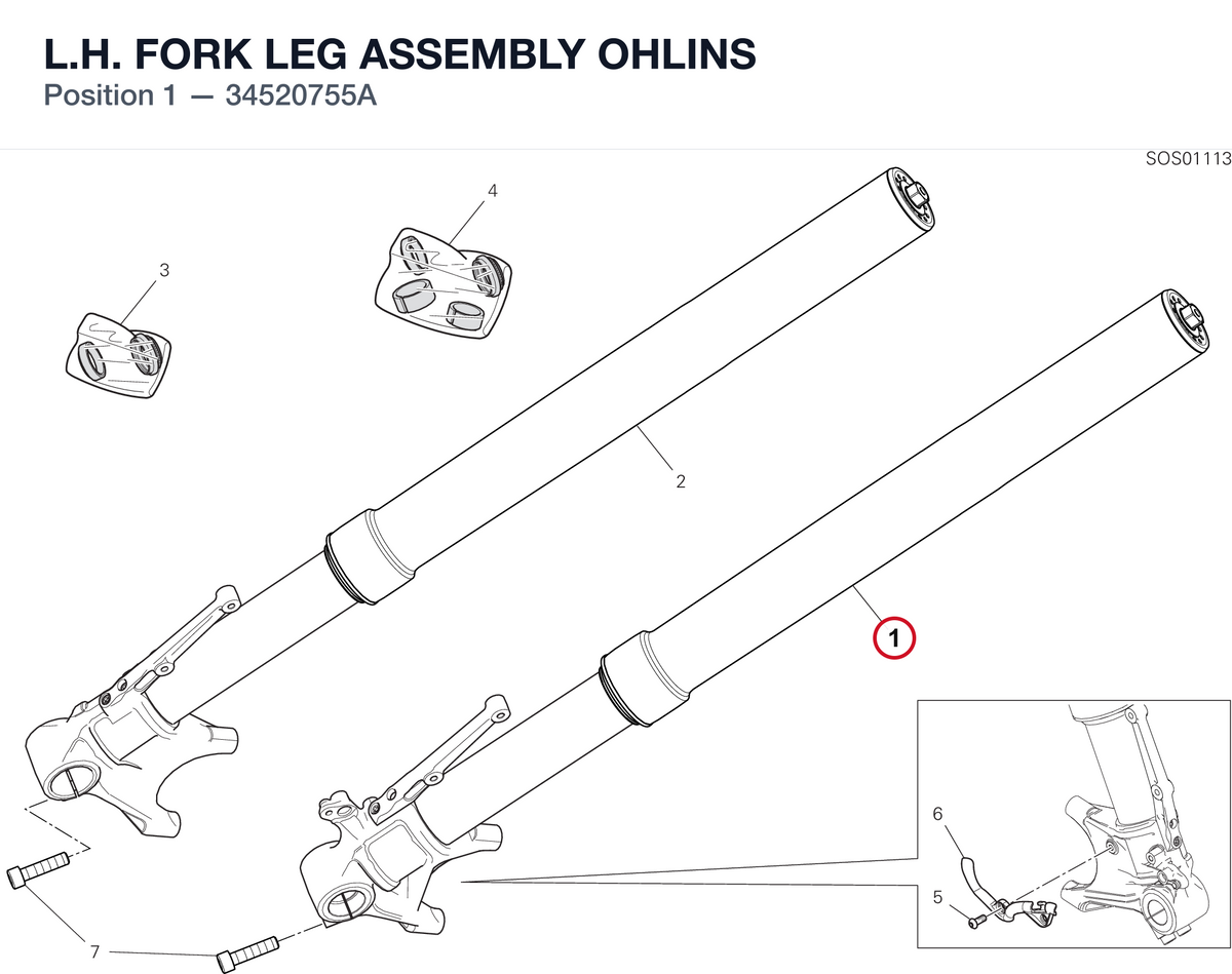 L.H. FORK LEG ASSEMBLY OHLINS 34520755A diagram position
