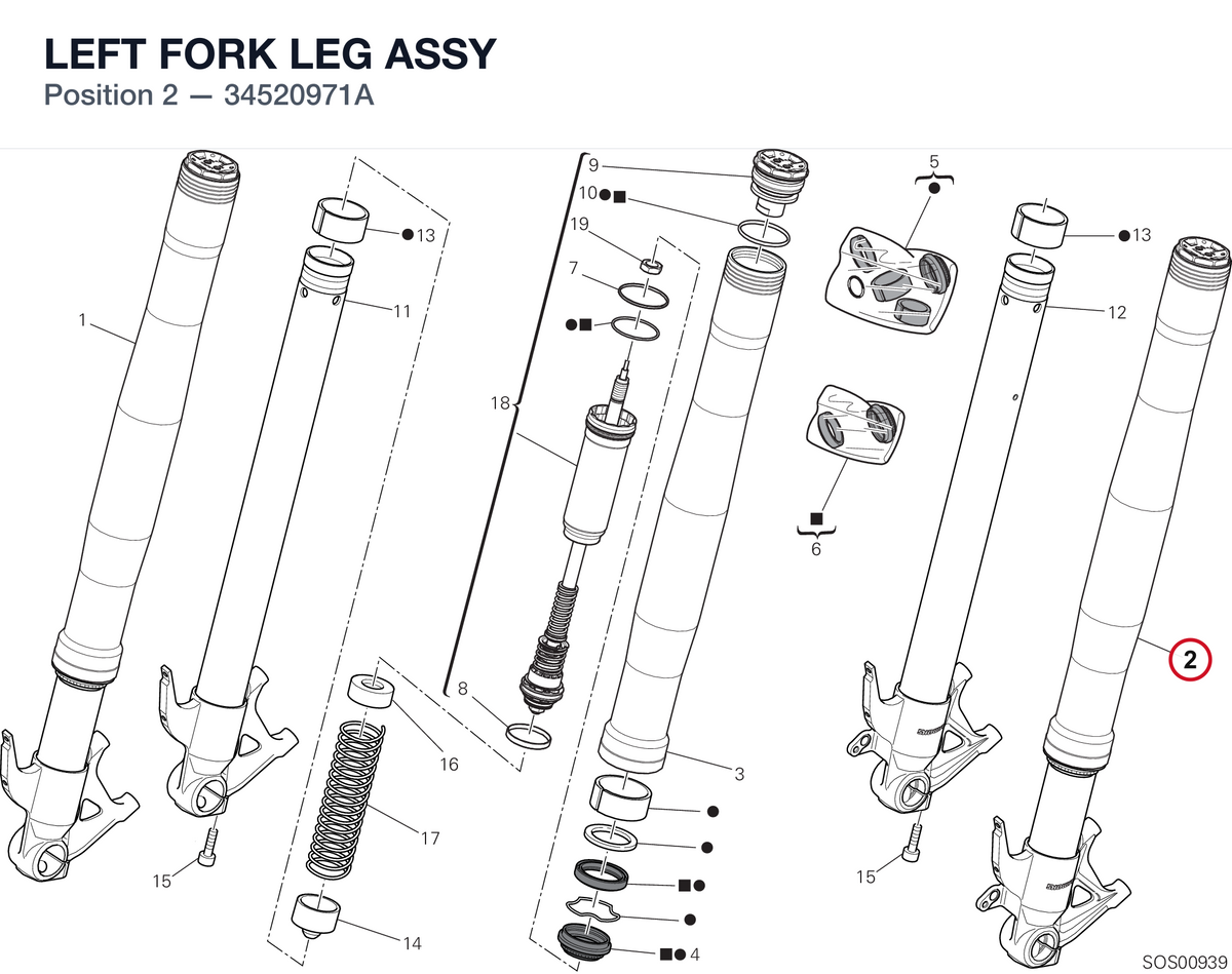LEFT FORK LEG ASSY 34520971A diagram position
