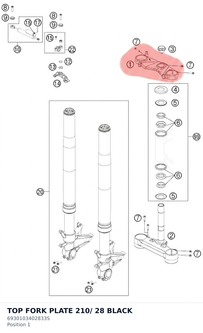 Diagram preview: TOP FORK PLATE 210/ 28  BLACK (6930103402833S)