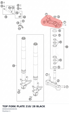 Diagram preview: TOP FORK PLATE 210/ 28  BLACK (6930103402833S)