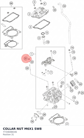 Diagram preview: COLLAR NUT M6X1 SW8 (77336088106)