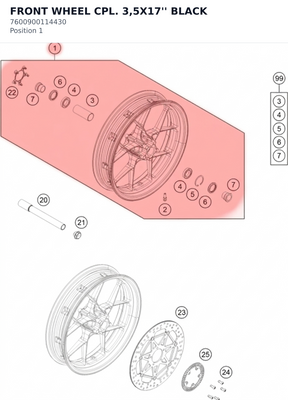 Diagram preview: FRONT WHEEL CPL. 3,5X17'' BLACK (7600900114430)
