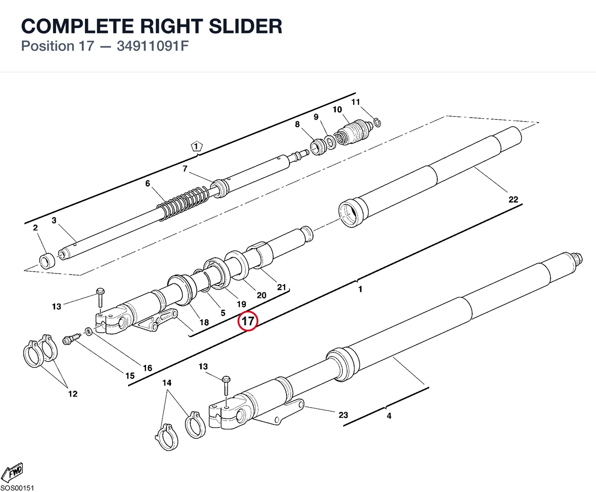 COMPLETE RIGHT SLIDER 34911091F diagram position
