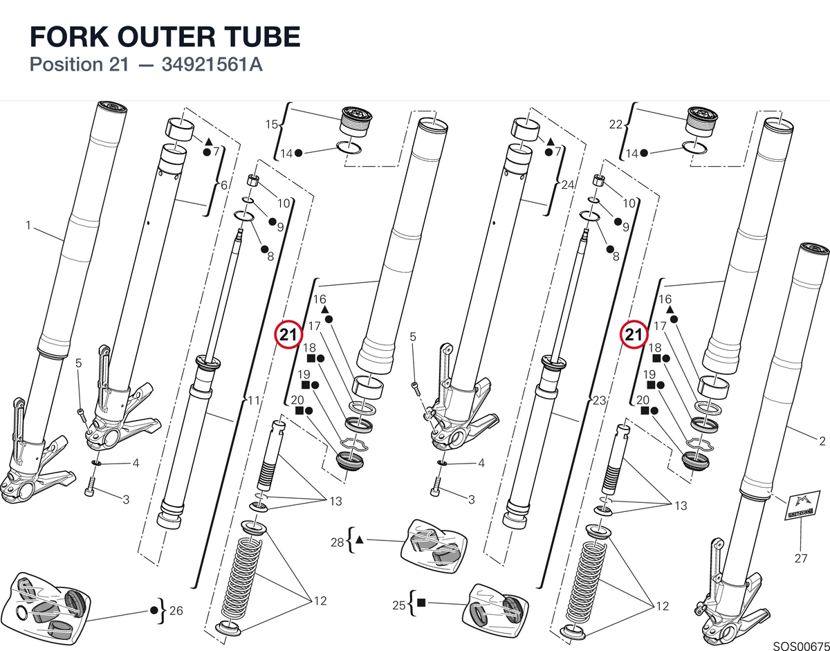 FORK OUTER TUBE 34921561A diagram position