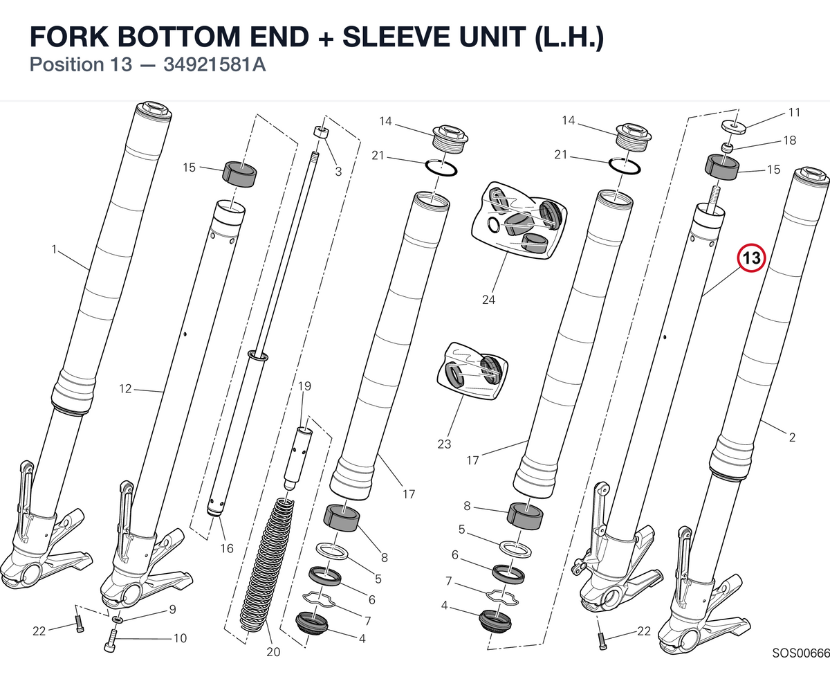 FORK BOTTOM END + SLEEVE UNIT (L.H.) 34921581A diagram position