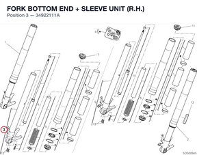 FORK BOTTOM END + SLEEVE UNIT (R.H.) 34922111A diagram position