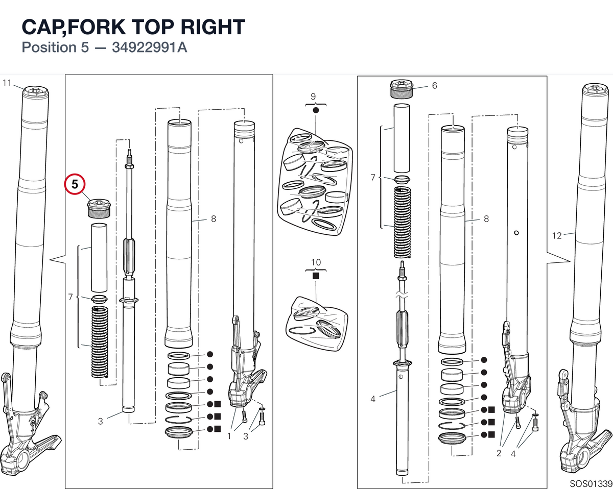 CAP,FORK TOP RIGHT 34922991A diagram position