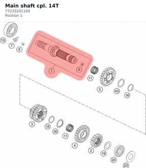 Diagram preview: Main shaft cpl. 14T (77233101100)