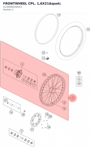 Diagram preview: FRONTWHEEL CPL. 1,6X21" (A13009001044C1)