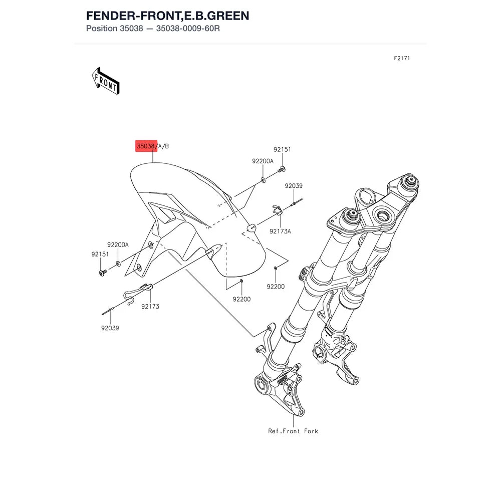 Kawasaki OEM – FENDER-FRONT,E.B.GREE product image
