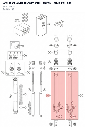 Diagram preview: AXLE CLAMP RIGHT CPL. WITH INNERTUBE (48601082S02)