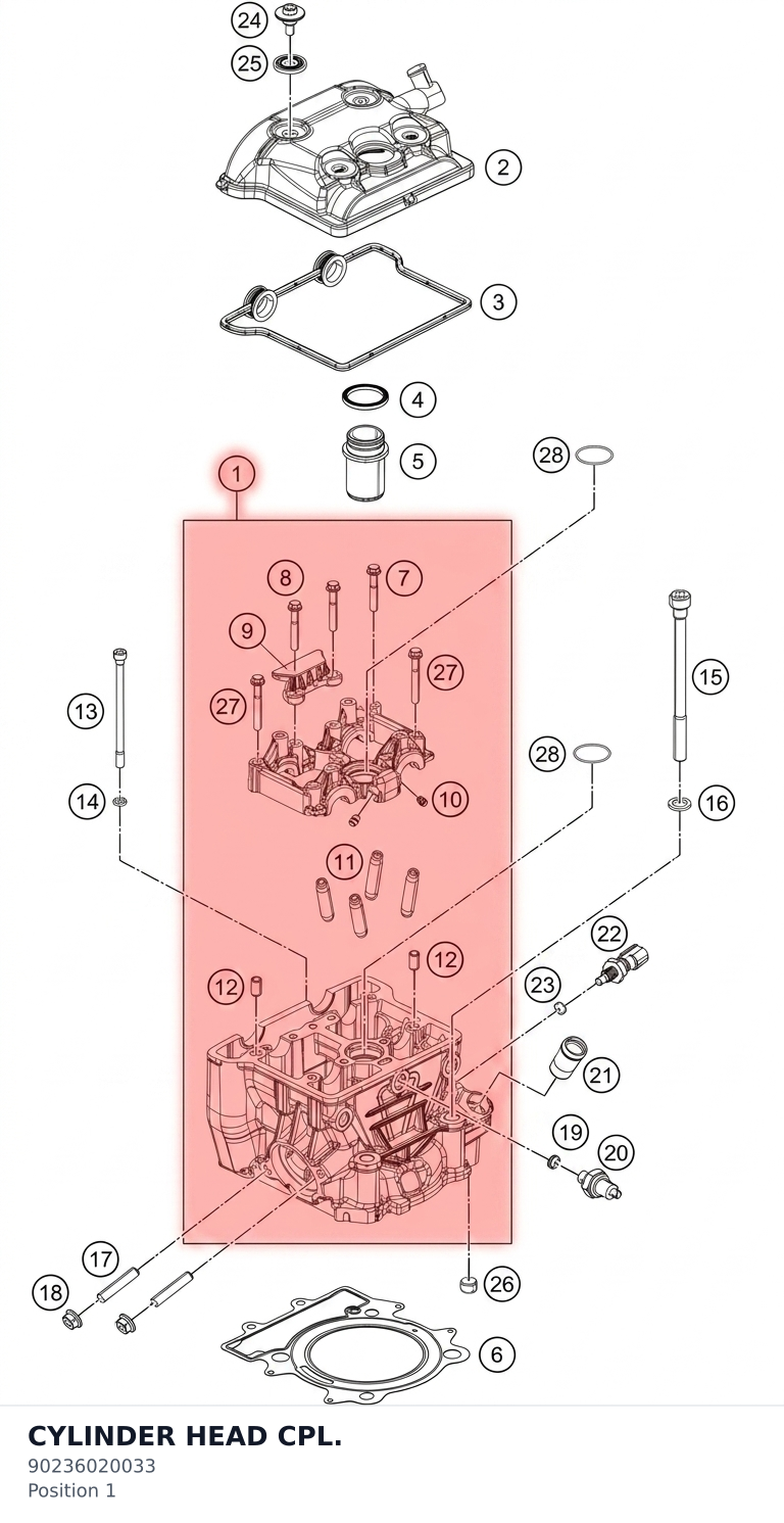 Diagram preview: CYLINDER HEAD CPL. (90236020033)