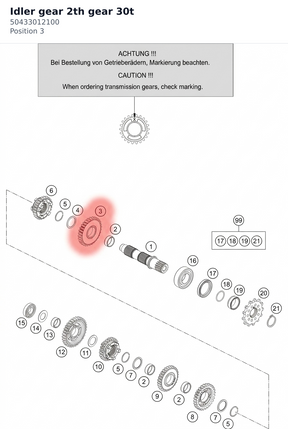 Diagram preview: Idler gear 2th gear 30t (50433012100)