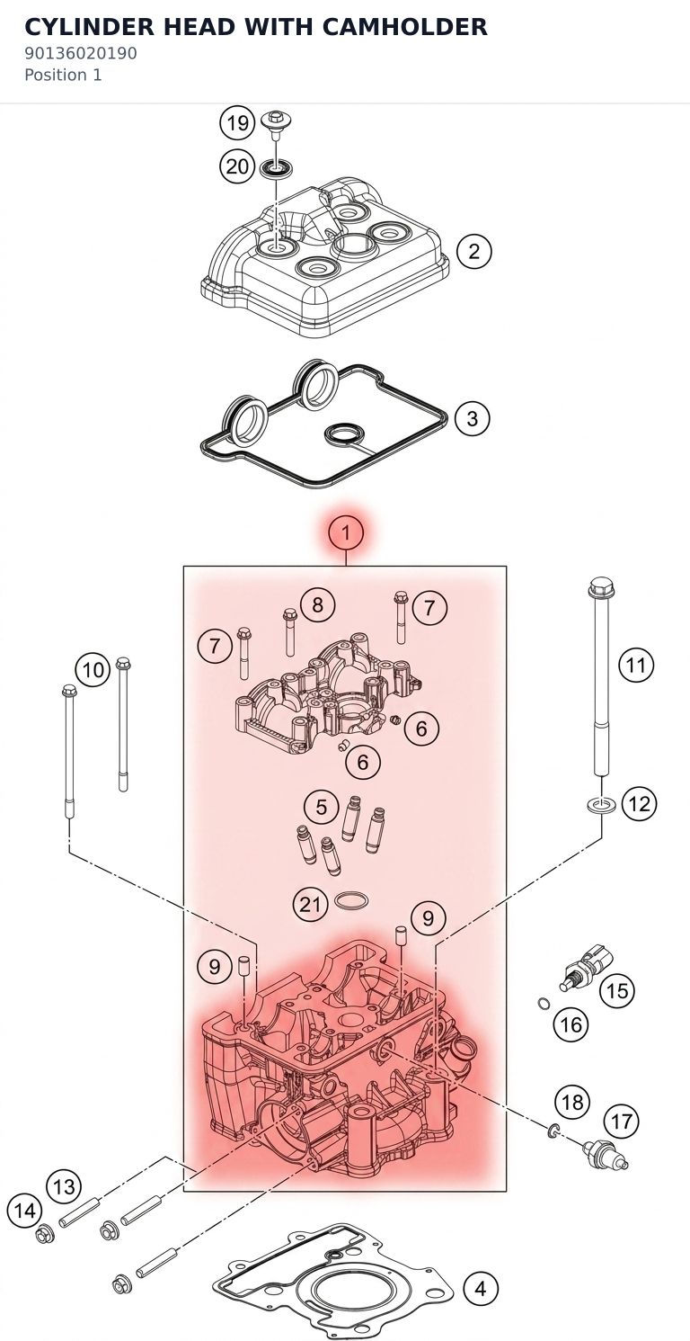 Diagram preview: CYLINDER HEAD WITH CAMHOLDER (90136020190)