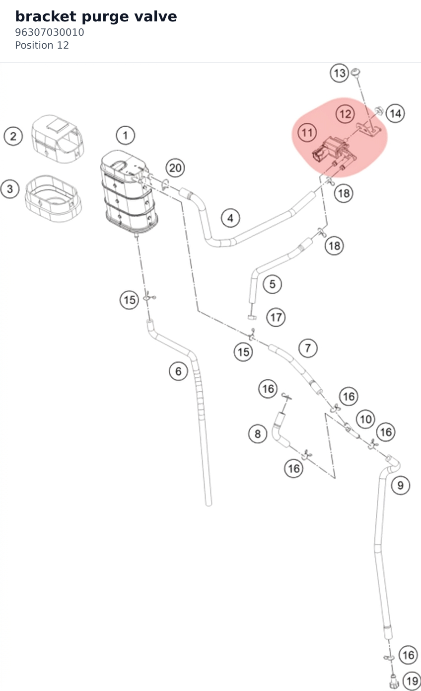 Diagram preview: bracket purge valve (96307030010)
