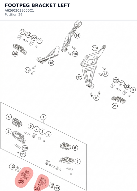 Diagram preview: FOOTPEG BRACKET LEFT (A62603038000C1)