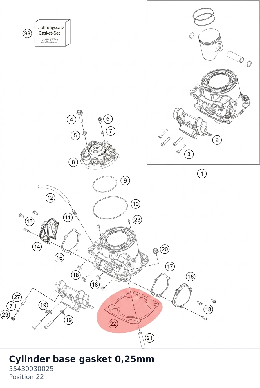 Diagram preview: Cylinder base gasket 0,25mm (55430030025)