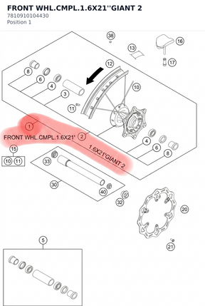 Diagram preview: FRONT WHL.CMPL.1.6X21''GIANT 2 (7810910104430)