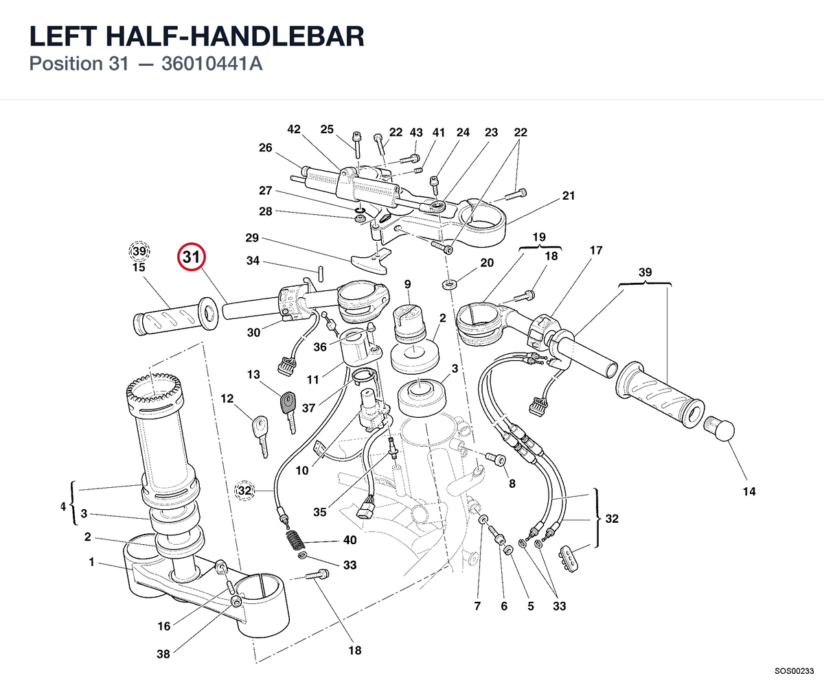 LEFT HALF-HANDLEBAR 36010441A diagram position