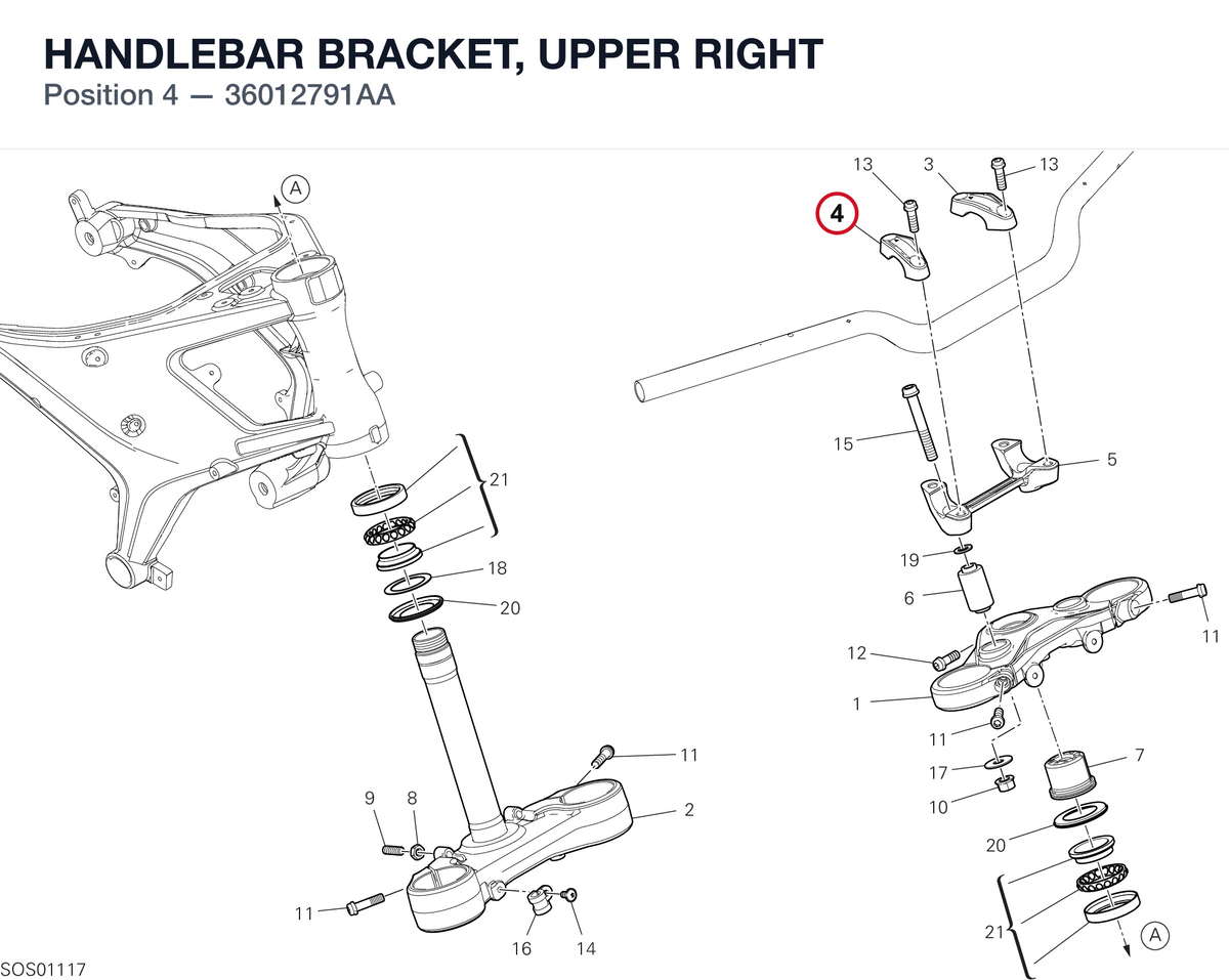 HANDLEBAR BRACKET, UPPER RIGHT 36012791AA diagram position