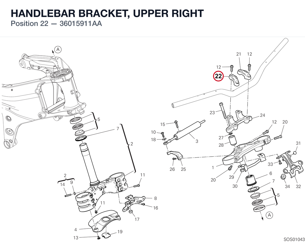HANDLEBAR BRACKET, UPPER RIGHT 36015911AA diagram position