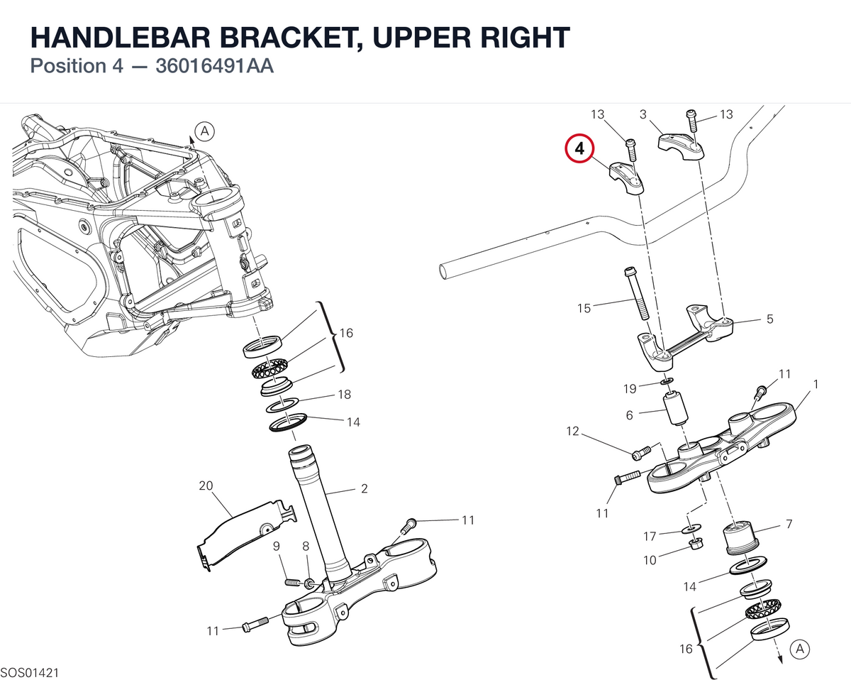 HANDLEBAR BRACKET, UPPER RIGHT 36016491AA diagram position