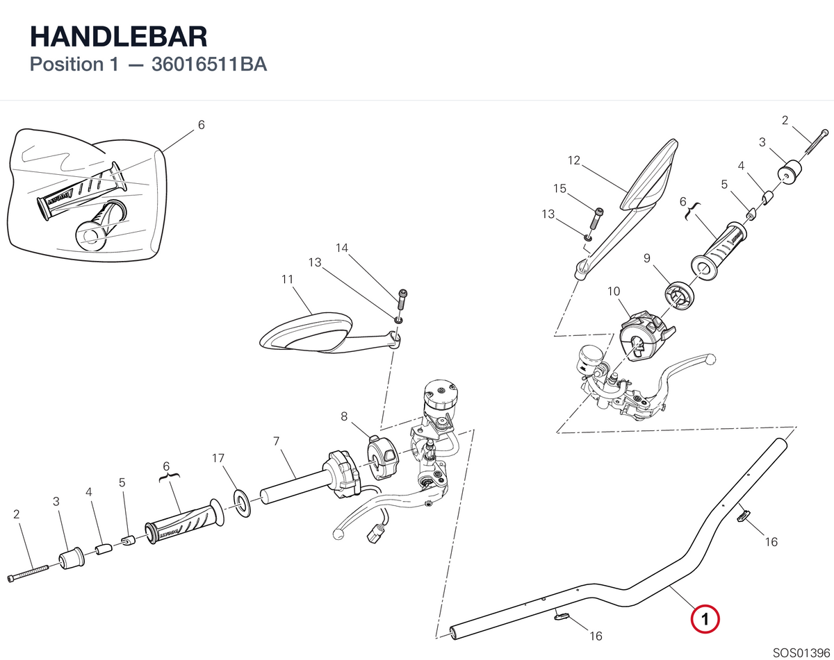 HANDLEBAR 36016511BA diagram position