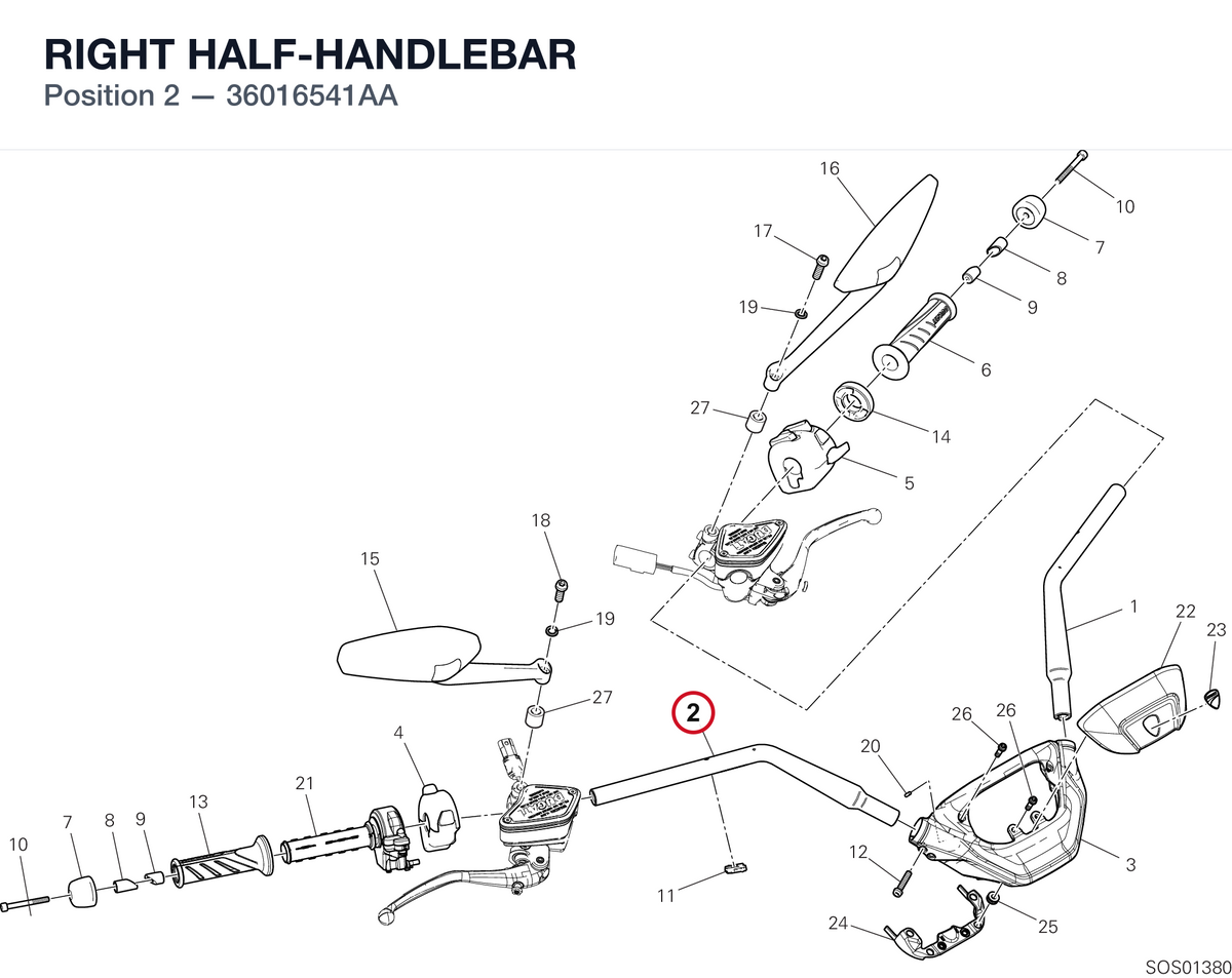 RIGHT HALF-HANDLEBAR 36016541AA diagram position