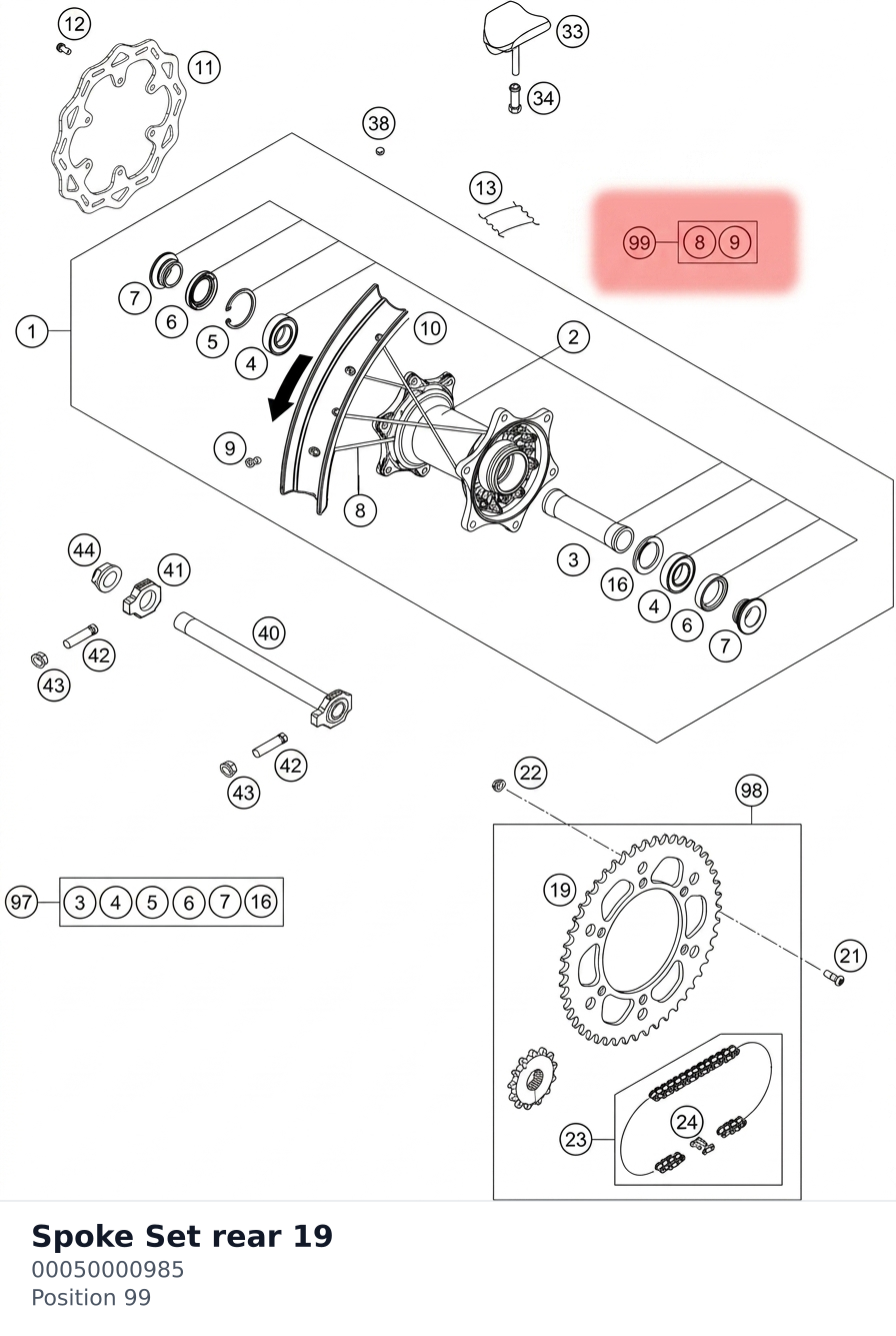 Diagram preview: Spoke Set rear 19 (00050000985)