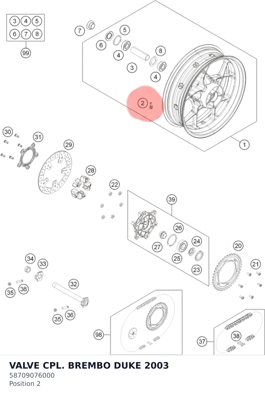 Diagram preview: VALVE CPL. BREMBO DUKE    2003 (58709076000)