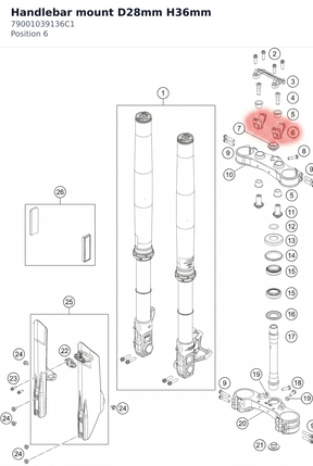 Diagram preview: Handlebar mount D28mm H36mm (79001039136C1)