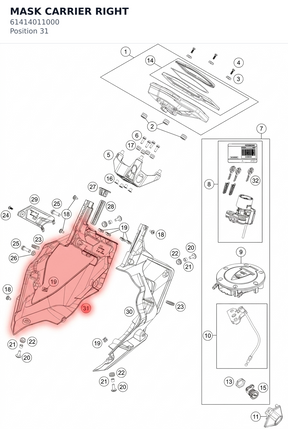 Diagram preview: MASK CARRIER RIGHT (61414011000)