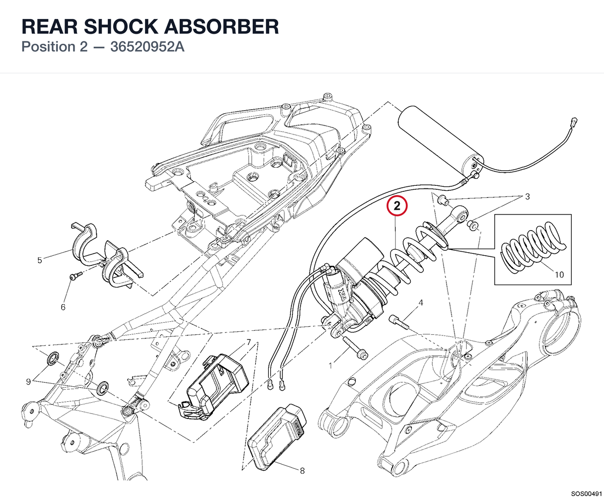 REAR SHOCK ABSORBER 36520952A diagram position