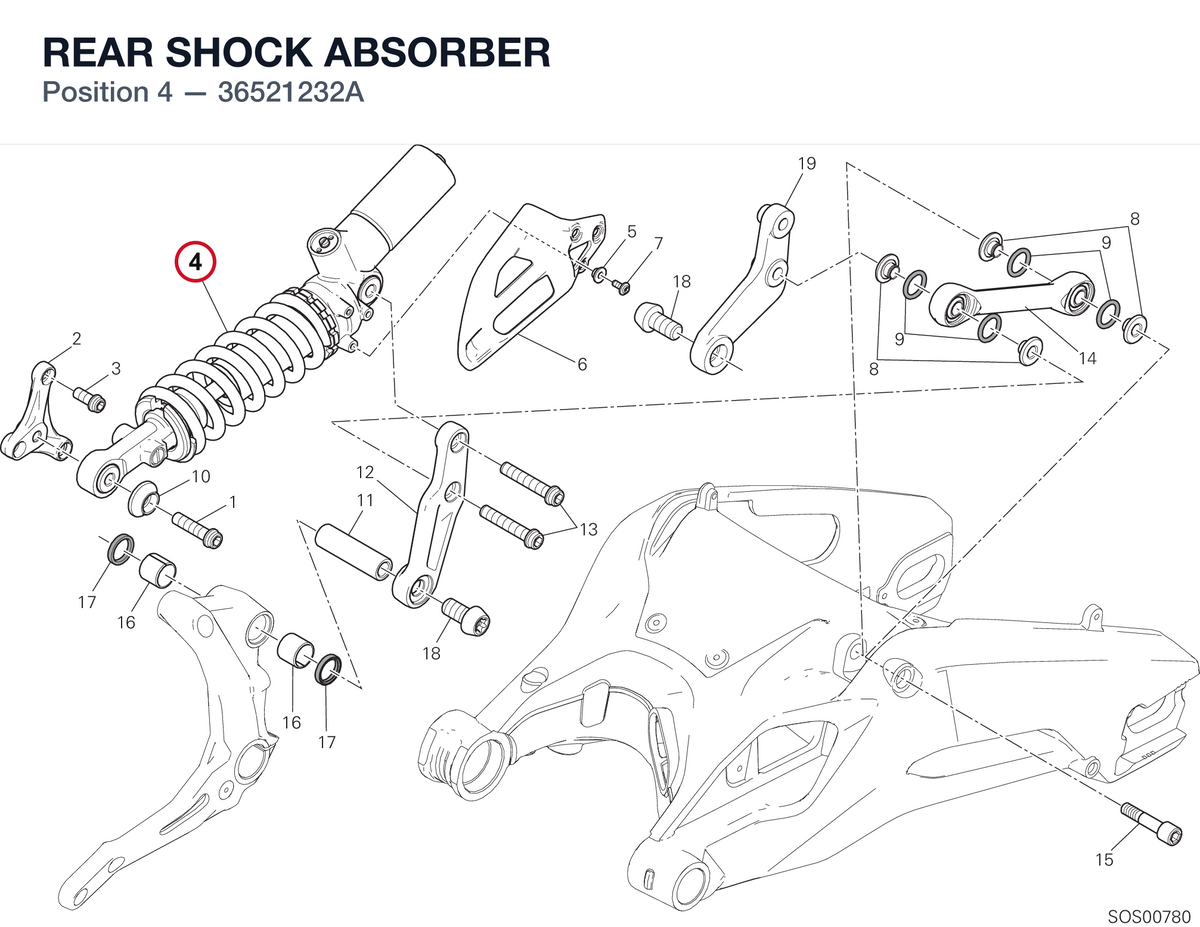 REAR SHOCK ABSORBER 36521232A diagram position
