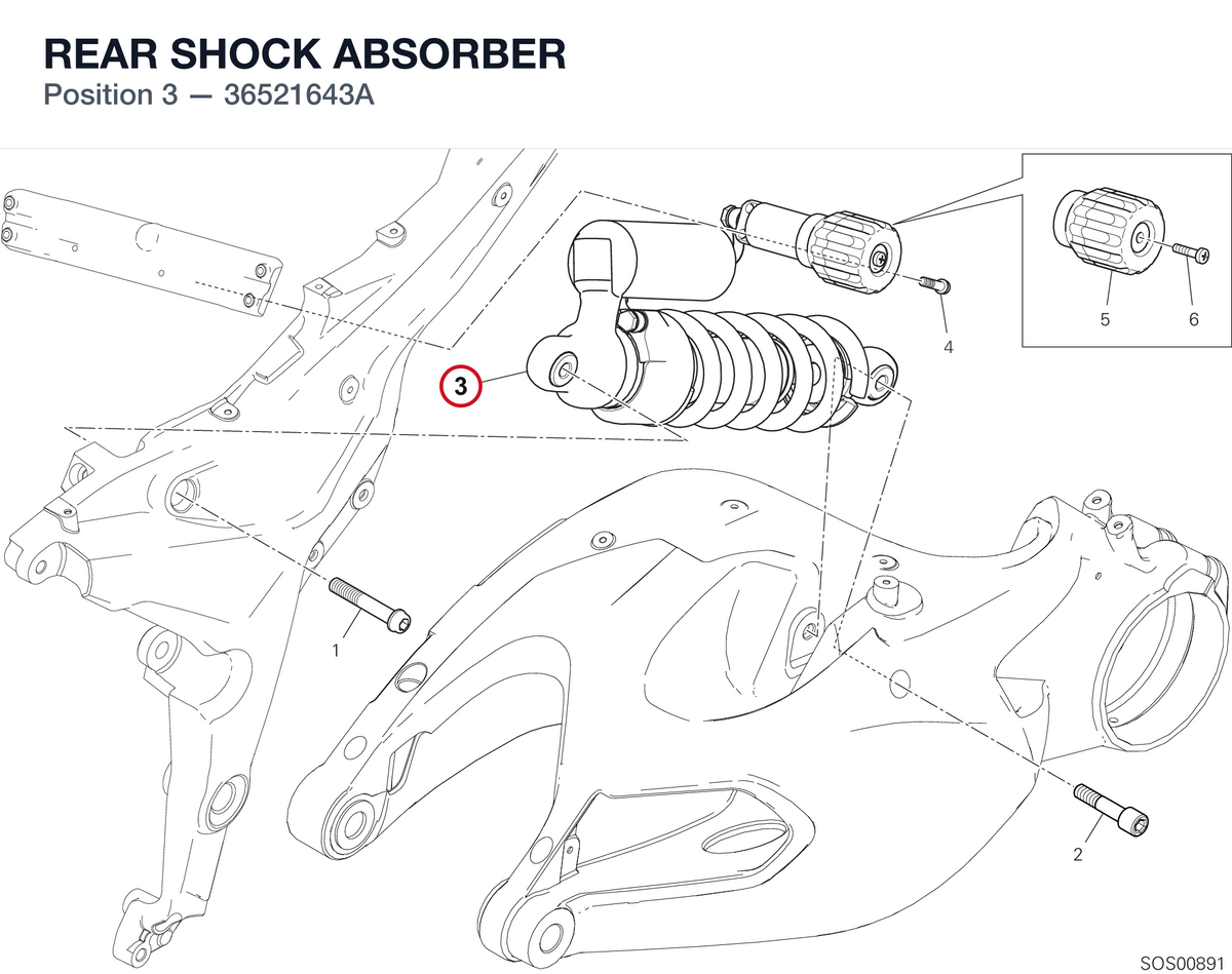 REAR SHOCK ABSORBER 36521643A diagram position