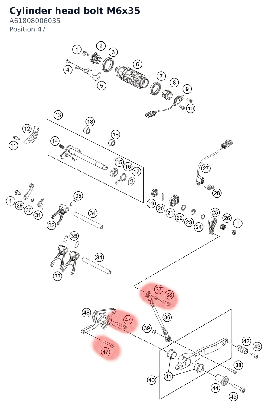 Diagram preview: Cylinder head bolt M6x35 (A61808006035)