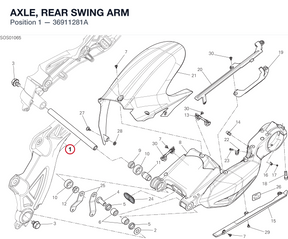 AXLE, REAR SWING ARM 36911281A diagram position