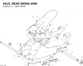 AXLE, REAR SWING ARM 36911361B diagram position