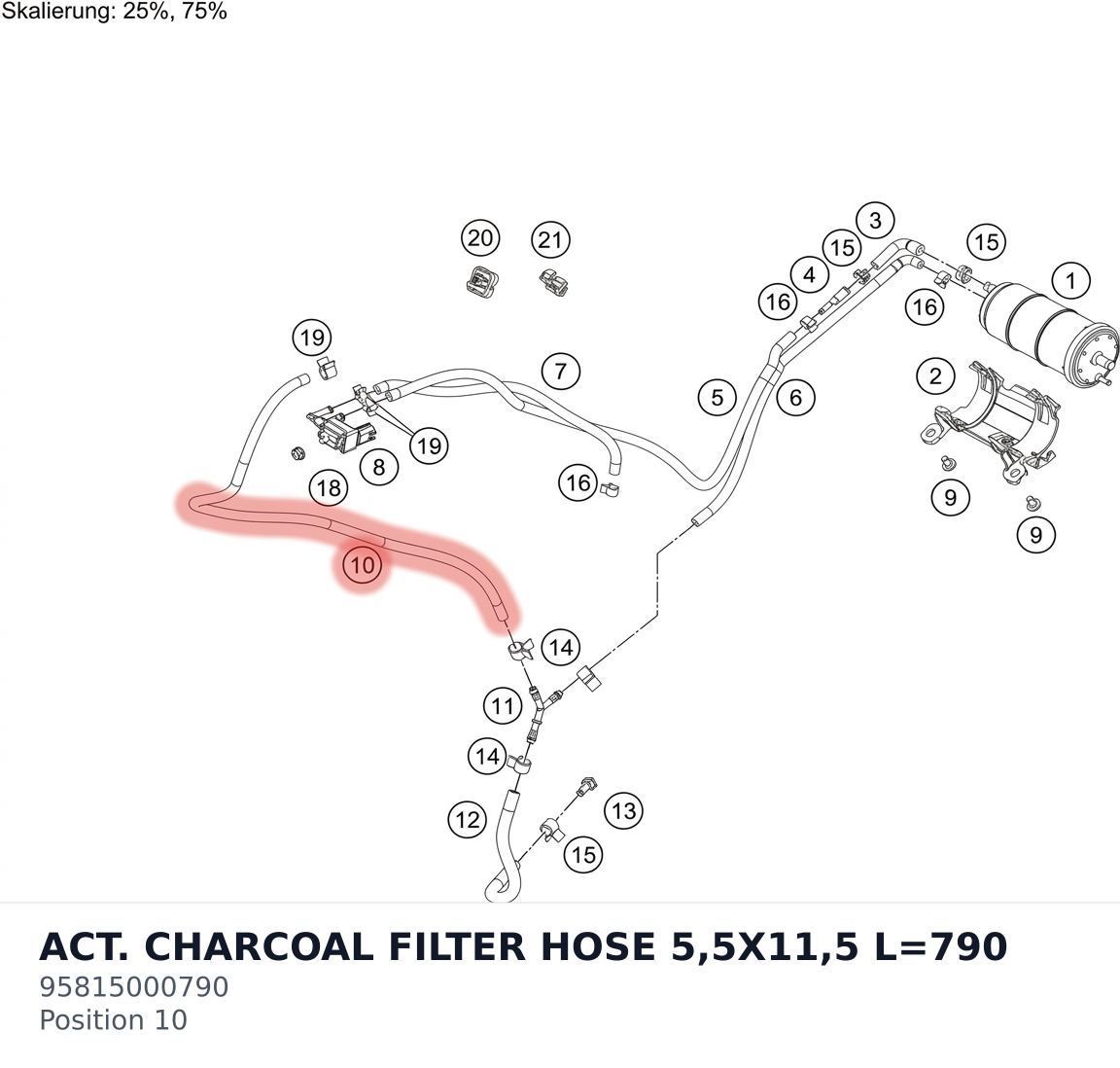 Diagram preview: ACT. CHARCOAL FILTER HOSE 5,5X11,5 L=790 (95815000790)