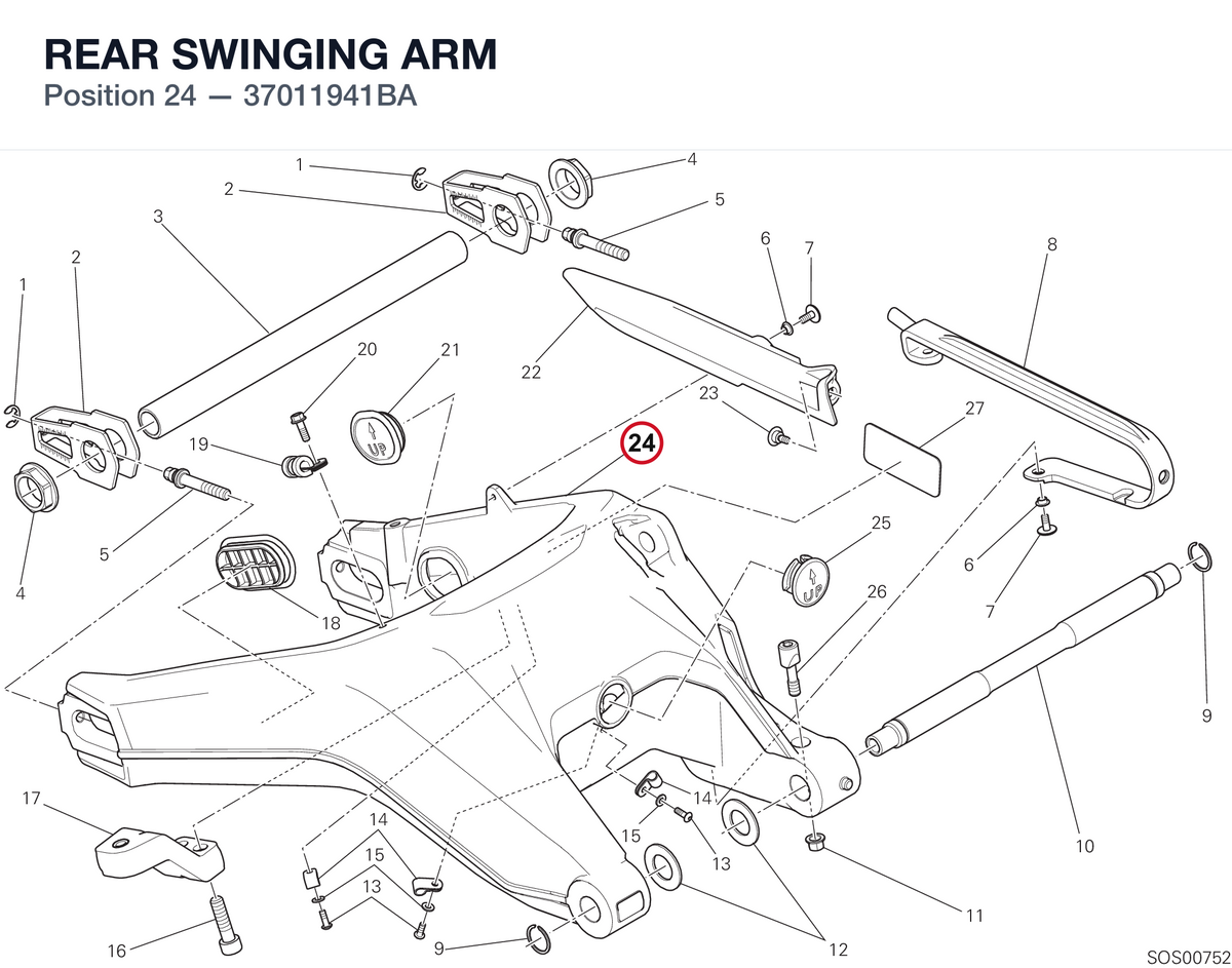 REAR SWINGING ARM 37011941BA diagram position