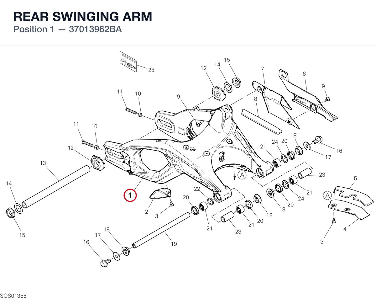 REAR SWINGING ARM 37013962BA diagram position