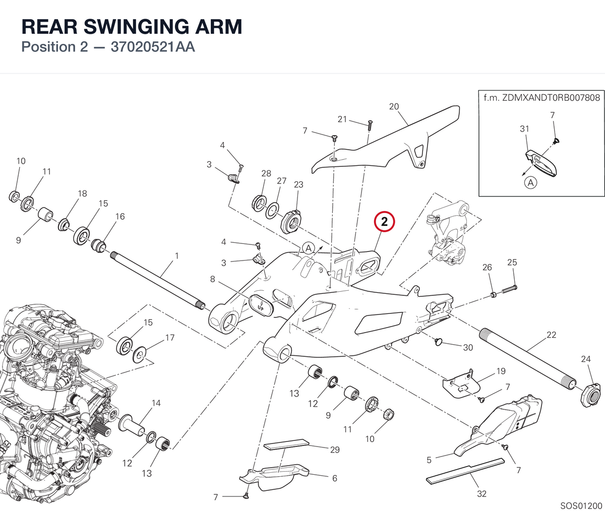 REAR SWINGING ARM 37020521AA diagram position